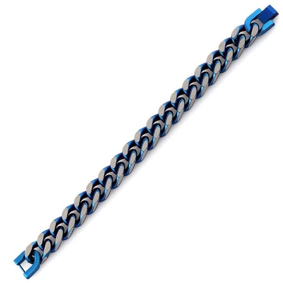 Stainless Steel Curb IP Blue Link Bracelet - Picture 3 of 3